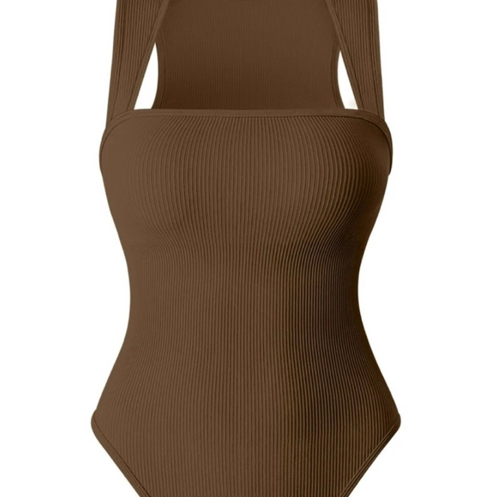 OQQ Brown Ribbed Bodysuit